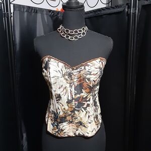 NWT Chic Floral Strapless Corset Multicolor Tie Up Back Closure Women's Large